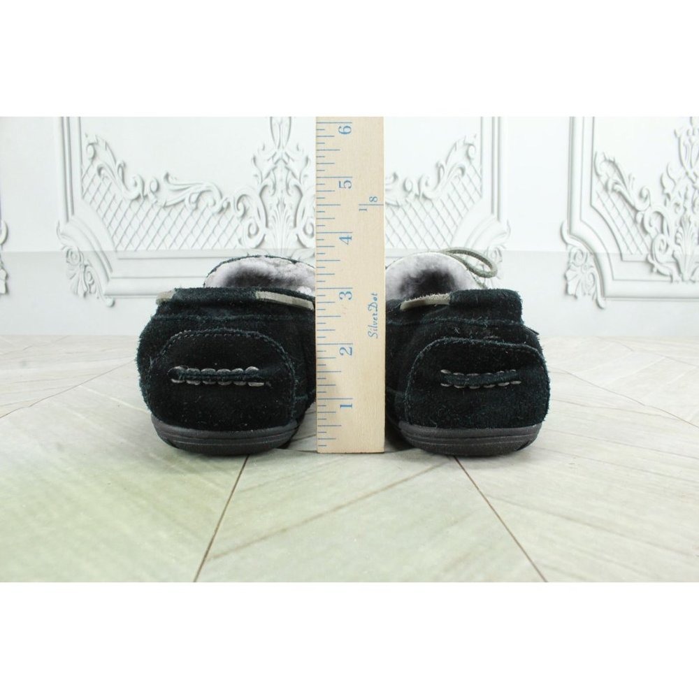 LL Bean Black Suede Shearling Lined Wicked Good Moccasins Slippers 9 M - Picture 8 of 8